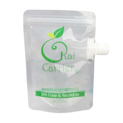 Custom printed 300ML clear refillable liquid food pouch with double leak proof zipper