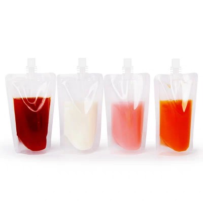 Custom clear transparent drink juice spout pouch with screw cap